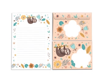 Briefpapier-Set Briefblock Blöcke Umschläge für Kinder Faultier für Mädchen Jungen Jungs A5