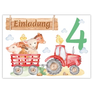 Einladungskarten zum 4. Kindergeburtstag Einladungen zum vierten Geburtstag für Mädchen und Jungen Bauernhof