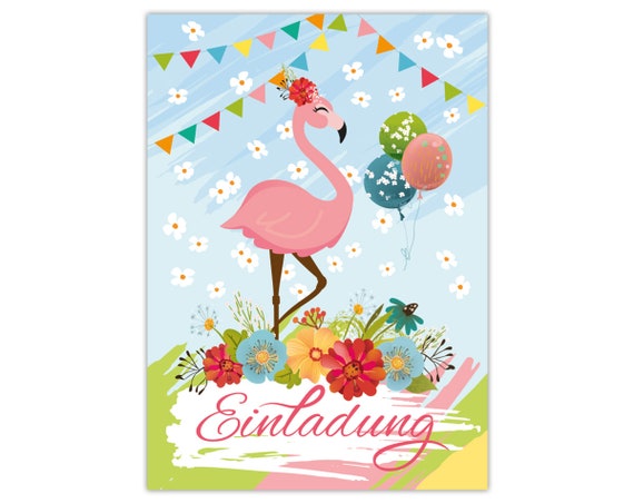 16-teiliges Set Flamingo Einladungskarten Zum Kindergeburtstag – Mit Umschlägen, Tüten, Aufklebern, Lesezeichen