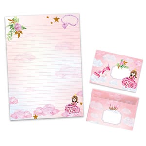 Briefpapier-Set A4 Prinzessin Briefblock Blöcke Umschläge für Mädchen Kinder Geschenk Idee Gastgeschenk zum Geburtstag Pferd rosa Fee