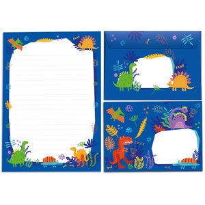 Briefpapier-Set Briefblock Blöcke Umschläge für Kinder Dino Dinosaurier für Mädchen Jungen Jungs A5