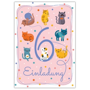 Einladungskarten zum 6. Kindergeburtstag Einladungen zum sechsten Geburtstag für Mädchen Katzen