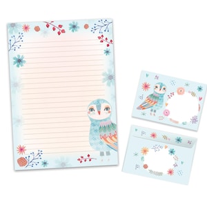 Briefpapier-Set A4 Eule Briefblock Blöcke Umschläge für Mädchen Kinder Geschenk Idee Gastgeschenk zum Geburtstag süße Wald Tiere Vögel