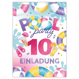 Einladungskarten zum 10. Kindergeburtstag Einladungen zum zehnten Geburtstag für Mädchen Schwimmbad Pool-Party