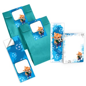 Mitgebsel-Set Tüten + Mini-Notizblöcke + Lesezeichen + Aufkleber kleine Gastgeschenke für Kindergeburtstag für Jungen Fussball Fußball