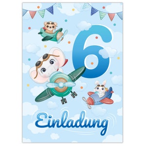 Einladungskarten zum 6. Kindergeburtstag Einladungen zum sechsten Geburtstag für Jungen Mädchen Tiere