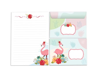 Briefpapier-Set Briefblock Blöcke Umschläge für Kinder Mädchen Flamingo