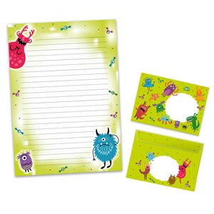 Briefpapier-Set A4 lustige süße Monster Briefblock Blöcke Umschläge für Kinder Mädchen Jungen Geschenk Idee Gastgeschenk zum Geburtstag Tier