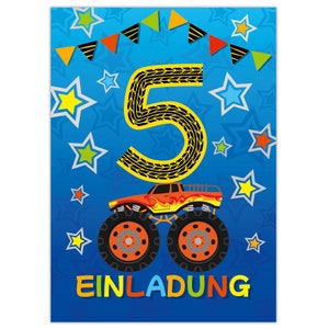 Einladungskarten zum 5. Kindergeburtstag Einladungen zum fünften Geburtstag für Jungen Monster-Truck