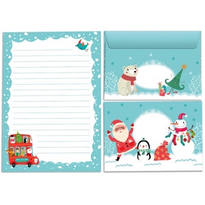 Weihnachten Briefpapier-Set Blöcke Umschläge Weihnachtsmotiv für Kinder Mädchen Jungen Bus Wunschzettel an Weihnachtsmann A5