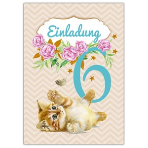 Einladungskarten zum 6. Kindergeburtstag Einladungen zum sechsten Geburtstag für Mädchen Katze