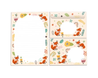 Papeterie Set Lettre Bloc Blocs Enveloppes pour Enfants Renard pour Filles Garçons Garçons