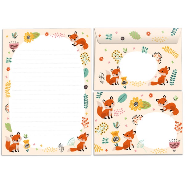 Stationery Set Letter Block Blocks Envelopes for Kids Fox for Girls Boys Boys