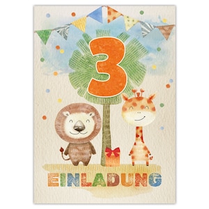 Einladungskarten zum 3. Kindergeburtstag Einladungen zum dritten Geburtstag für Mädchen und Jungen Tiere