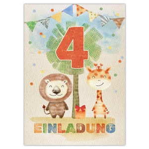 Einladungskarten zum 4. Kindergeburtstag Einladungen zum vierten Geburtstag für Mädchen und Jungen Tiere