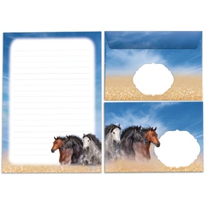 Juego de papelería, blocs de letras, bloques, sobres para niños, tres caballos para niñas, A5