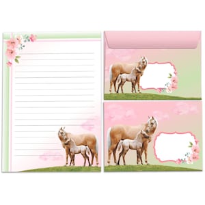 Briefpapier-Set Briefblock mit Umschlägen für Kinder Pferd mit Fohlen für Mädchen (Block A5 mit 25 Blätter + 15 Umschläge) A5 Geschenk Idee
