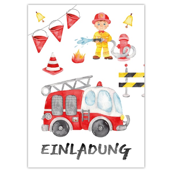 Einladungskarten zum Kindergeburtstag Einladungen zum Geburtstag für Jungen Feuerwehrauto Feuerwehr