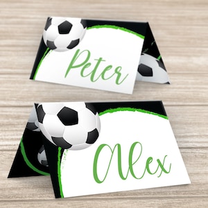 Tischkarten Kindergeburtstag Namenskarten Taufe Platzkarten Kommunion Tischdeko Konfirmation Fussball Fußball Tischkärtchen für Geburtstag