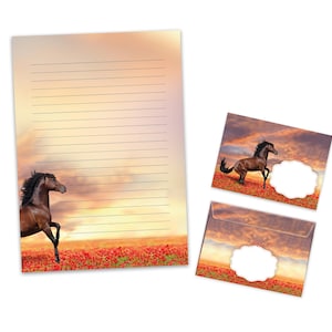 Briefpapier-Set A4 Pferd Briefblock Blöcke Umschläge für Mädchen Mädels Kinder Geschenk Idee Gastgeschenk zum Geburtstag Tiere Fohlen rot