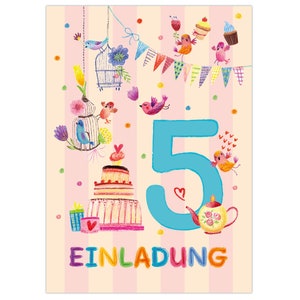 Einladungskarten zum 5. Kindergeburtstag Einladungen zum fünften Geburtstag für Mädchen Vögelchen