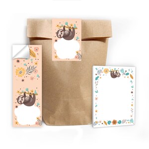 Mitgebsel-Set Tüten + Notizblöcke + Aufkleber kleine Gastgeschenke für Kindergeburtstag Mädchen Jungen Faultier Geschenke für Partygäste