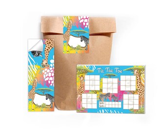 Party favor set Safari Giraffe Animals Tic Tac Toe & Mandala Notebooks Bookmarks (Nature) Bags with stickers Party favors Children's birthday