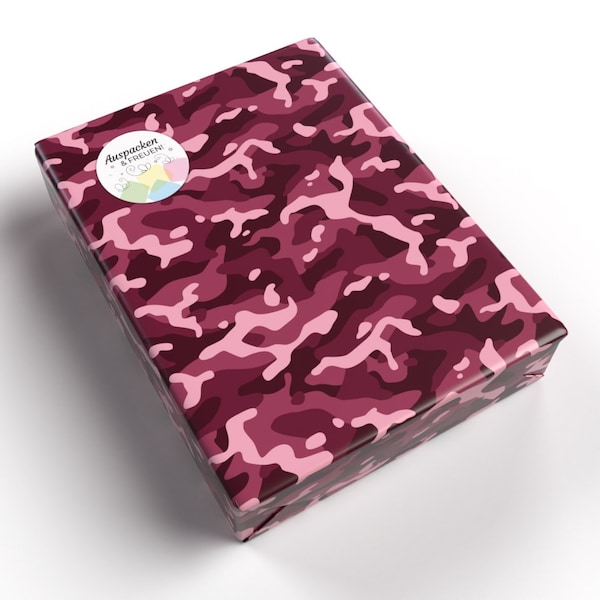 Geschenkpapier Camouflage Camo Military design für kleine Geschenke Geburtstag Weihnachten  (5 Bögen + 5 Aufkleber + 18 Verschlusspunkte)