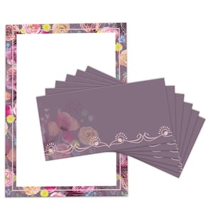 Briefpapier Set A4 Druckpapier mit Umschlägen Blumen Kopierpapier für Korrespondenz Firmenpost Briefbogen rosa lila Papier Einladung Pastell