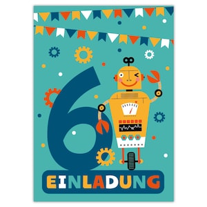 Einladungskarten zum 6. Kindergeburtstag Einladungen zum sechsten Geburtstag für Jungen Roboter