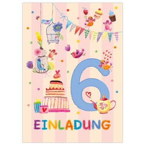 Einladungskarten zum 6. Kindergeburtstag Einladungen zum sechsten Geburtstag für Mädchen Vögelchen