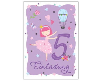 Einladungskarten zum 5. Kindergeburtstag Einladungen zum fünften Geburtstag für Mädchen Ballerina