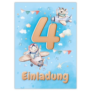 Einladungskarten zum 4. Kindergeburtstag Einladungen zum vierten Geburtstag für Jungen Tiere