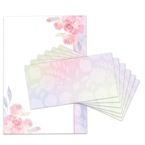 Briefpapier Set A4 Druckpapier mit Umschlägen Blumen Kopierpapier für Korrespondenz Firmenpost Briefbogen rosa Rose Papier Einladung Pastell