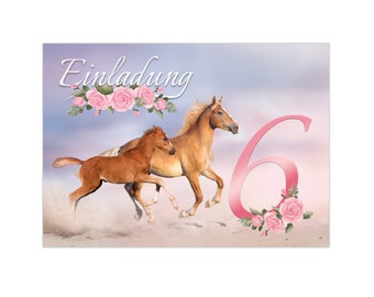 Minkocards 12 Einladungskarten zum 6. Kindergeburtstag Mädchen Pferd Einladung sechste Geburtstag incl. 12 Umschläge, 12 Partytüten/natur, 12 Aufkleber Einladungsset