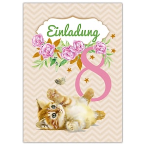 Einladungskarten zum 8. Kindergeburtstag Einladungen zum achten Geburtstag für Mädchen Katze