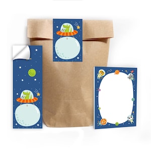 Mitgebsel-Set Tüten + Mini-Notizblöcke + Aufkleber kleine Gastgeschenke für Kindergeburtstag Mädchen Jungen Rakete Geschenke für Partygäste