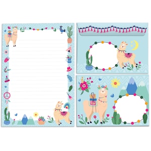 Set carta da lettera buste da lettera per bambini Lama per ragazze A5