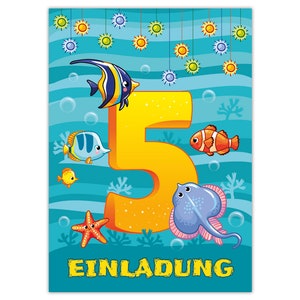 Einladungskarten zum 5. Kindergeburtstag Einladungen zum fünften Geburtstag für Jungen Mädchen Fische