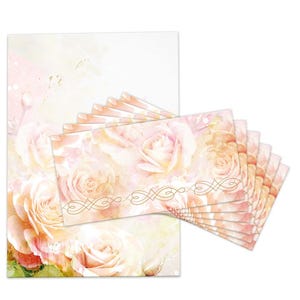 Briefpapier Set A4 Druckpapier mit Umschlägen Blumen Kopierpapier für Korrespondenz Firmenpost Briefbogen Papier Einladung Hochzeit Rosen