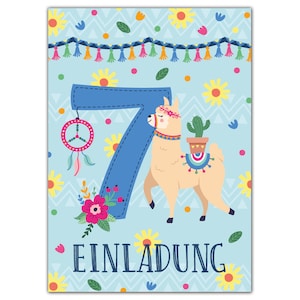 Einladungskarten zum 7. Kindergeburtstag Einladungen zum siebten Geburtstag für Mädchen Lama