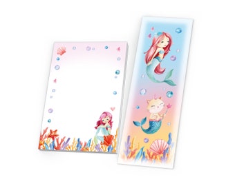 Party Favors Mini Notepads + Bookmarks Small Gifts for Children's Birthday for Girls Mermaid Cat Party Favors