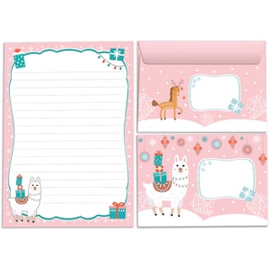Juego de papelería navideña, bloques, sobres, motivo navideño para niños, niñas, llama, lista de deseos para Papá Noel, A5