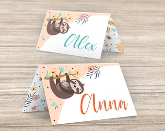 Place cards Children's birthday Name cards Baptism Place cards Communion Table decoration Confirmation Sloth place cards for birthday