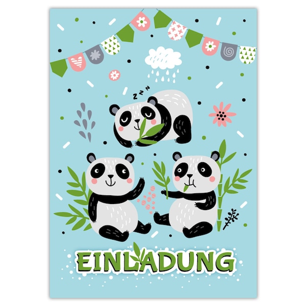 Einladungskarten zum Kindergeburtstag Einladungen für Mädchen und Jungen Tiere Panda