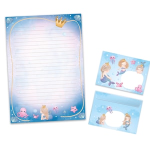 Briefpapier-Set A4 Meerjungfrau Briefblock Blöcke Umschläge für Mädchen Kinder Geschenk Idee Gastgeschenk zum Geburtstag Nixe Prinzessin