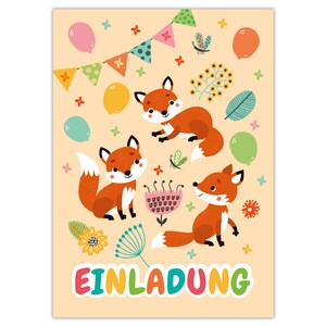 Einladungskarten zum Kindergeburtstag Einladungen für Mädchen und Jungen Tiere Fuchs
