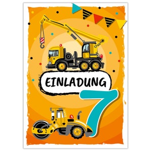 Einladungskarten zum 7. Kindergeburtstag Einladungen zum siebten Geburtstag für Jungen Baustelle