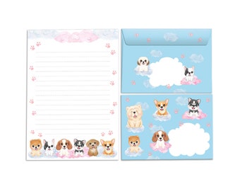 Briefpapier-Set Briefblock Umschläge für Kinder Mädchen Hunde
