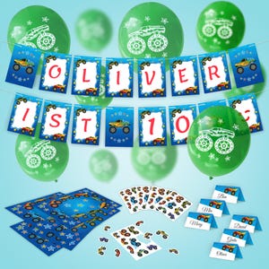 Party Set zum Geburtstag Monster Truck Mitgebsel Deko Girlande Tischdeko Mädchen Jungen Girlande Geburtstagsdeko Party Deko Konfetti Auto